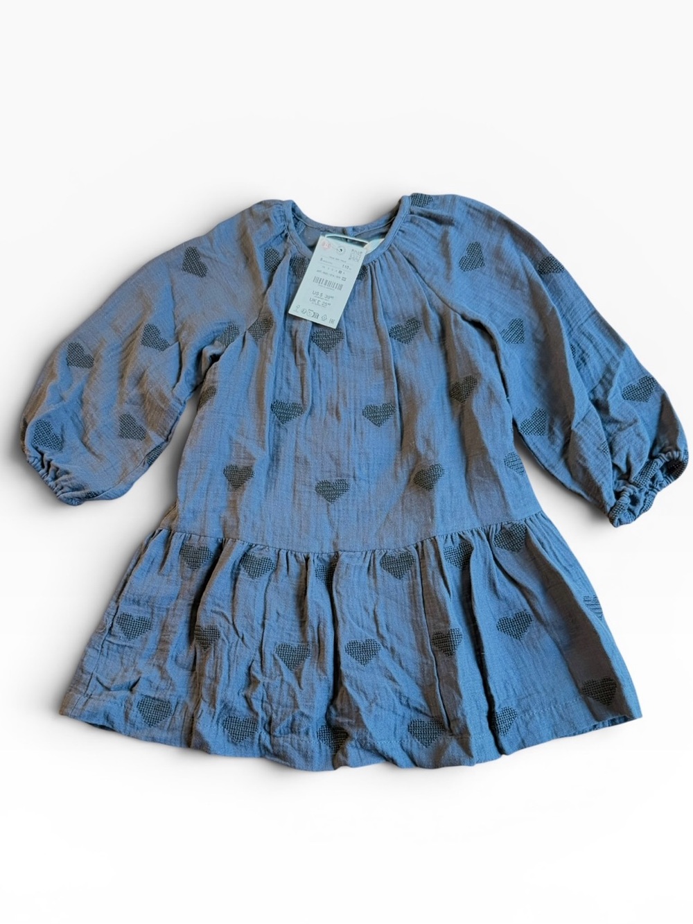 Zara Kids NWT Black / Gray Muslin Heart Print Tiered Dress Girls Size 5 Years